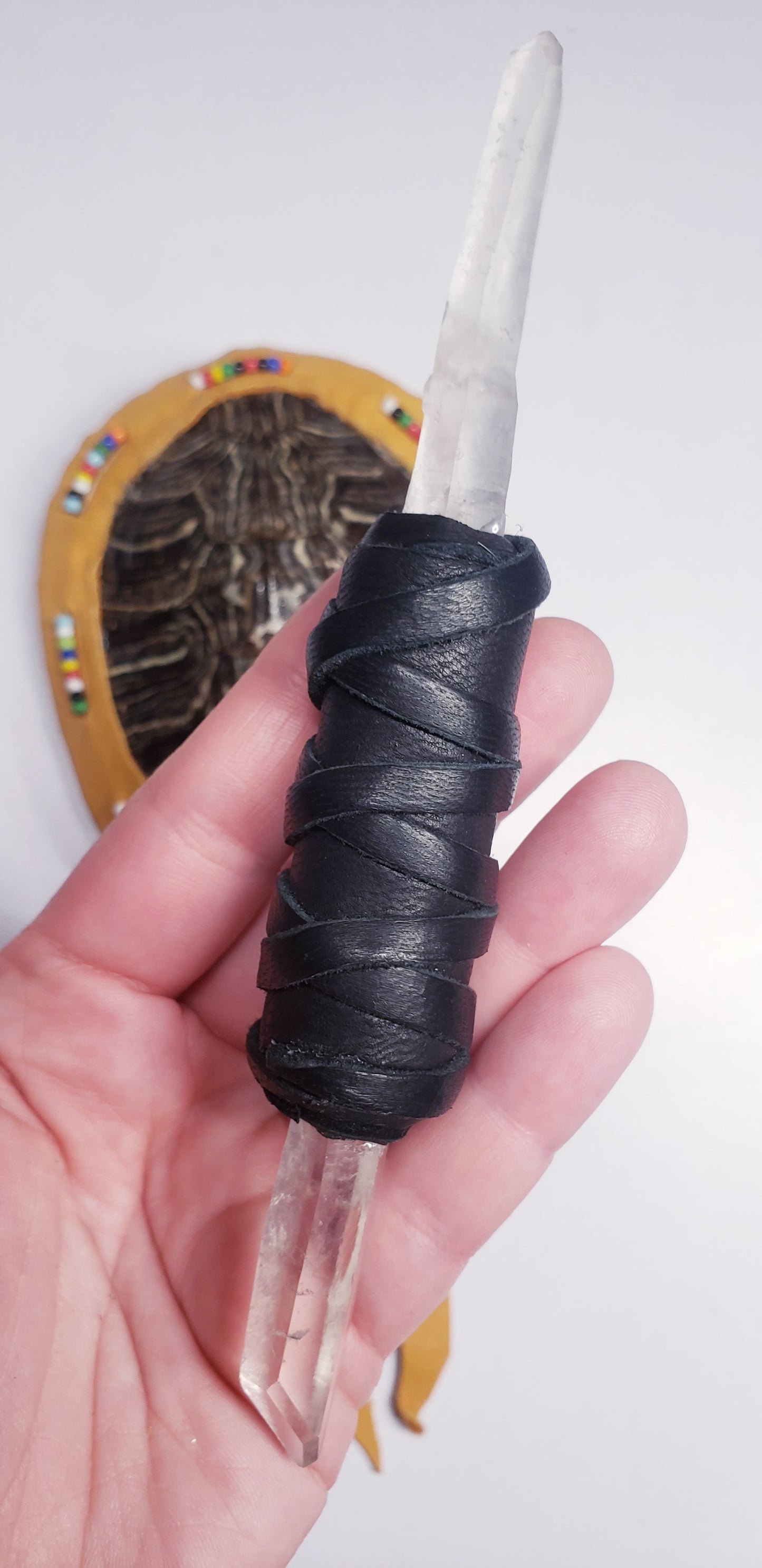 Healing Wand with Diamantina (laser) Quartz & Turtle Rattle
