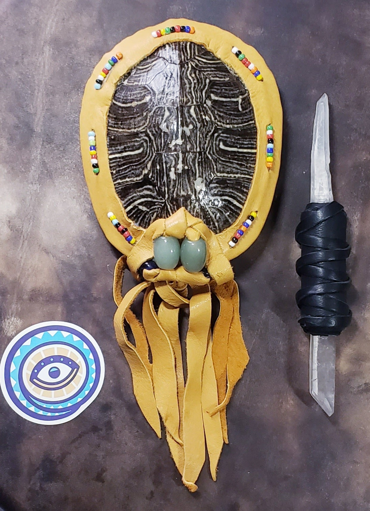 Healing Wand with Diamantina (laser) Quartz & Turtle Rattle