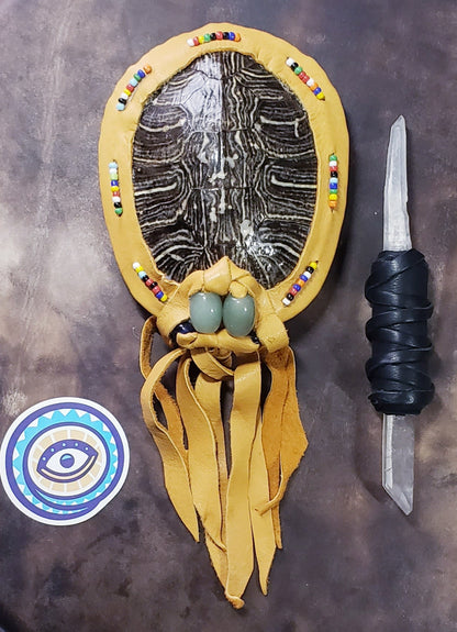 Healing Wand with Diamantina (laser) Quartz & Turtle Rattle