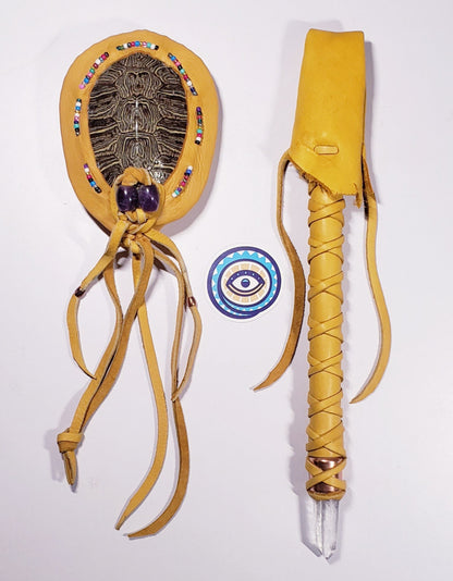 Healing Wand/Drum Mallet & Red Eared Slider Turtle Rattle (custom order reserved for Melissa)