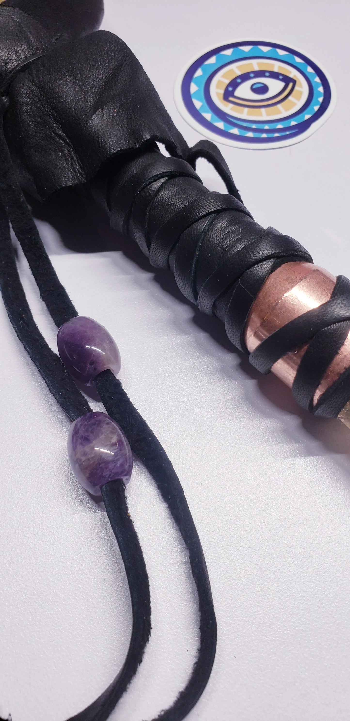 RED EARED SLIDER TURTLE RATTLE WITH COPPER AND SMOKY QUARTZ HANDLE