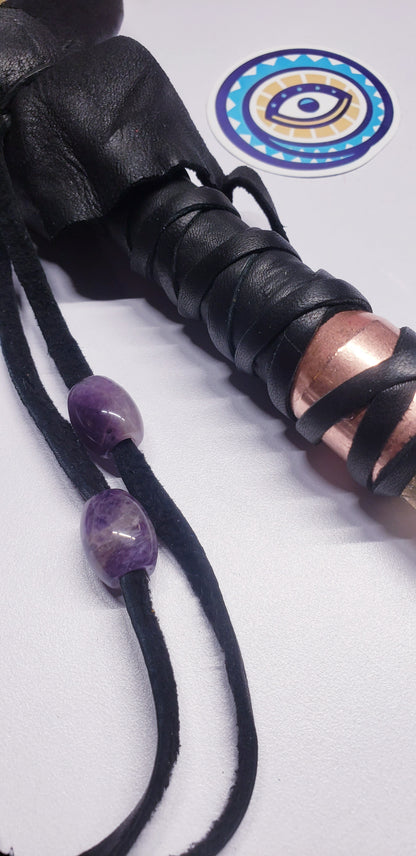 RED EARED SLIDER TURTLE RATTLE WITH COPPER AND SMOKY QUARTZ HANDLE