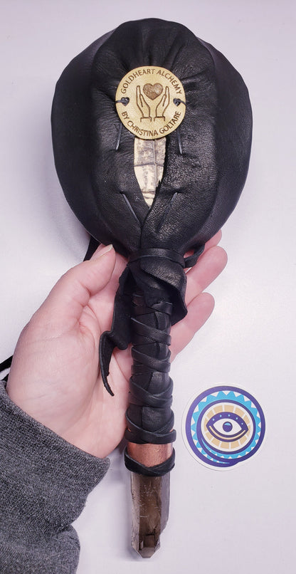 RED EARED SLIDER TURTLE RATTLE WITH COPPER AND SMOKY QUARTZ HANDLE