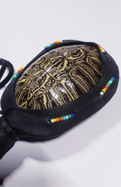 RED EARED SLIDER TURTLE RATTLE WITH COPPER AND MONGOLIAN QUARTZ HANDLE