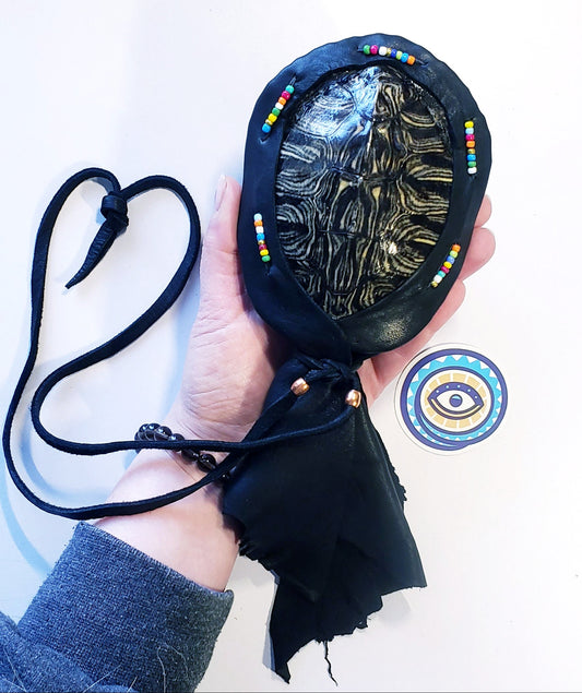 RED EARED SLIDER TURTLE RATTLE WITH COPPER BEADS