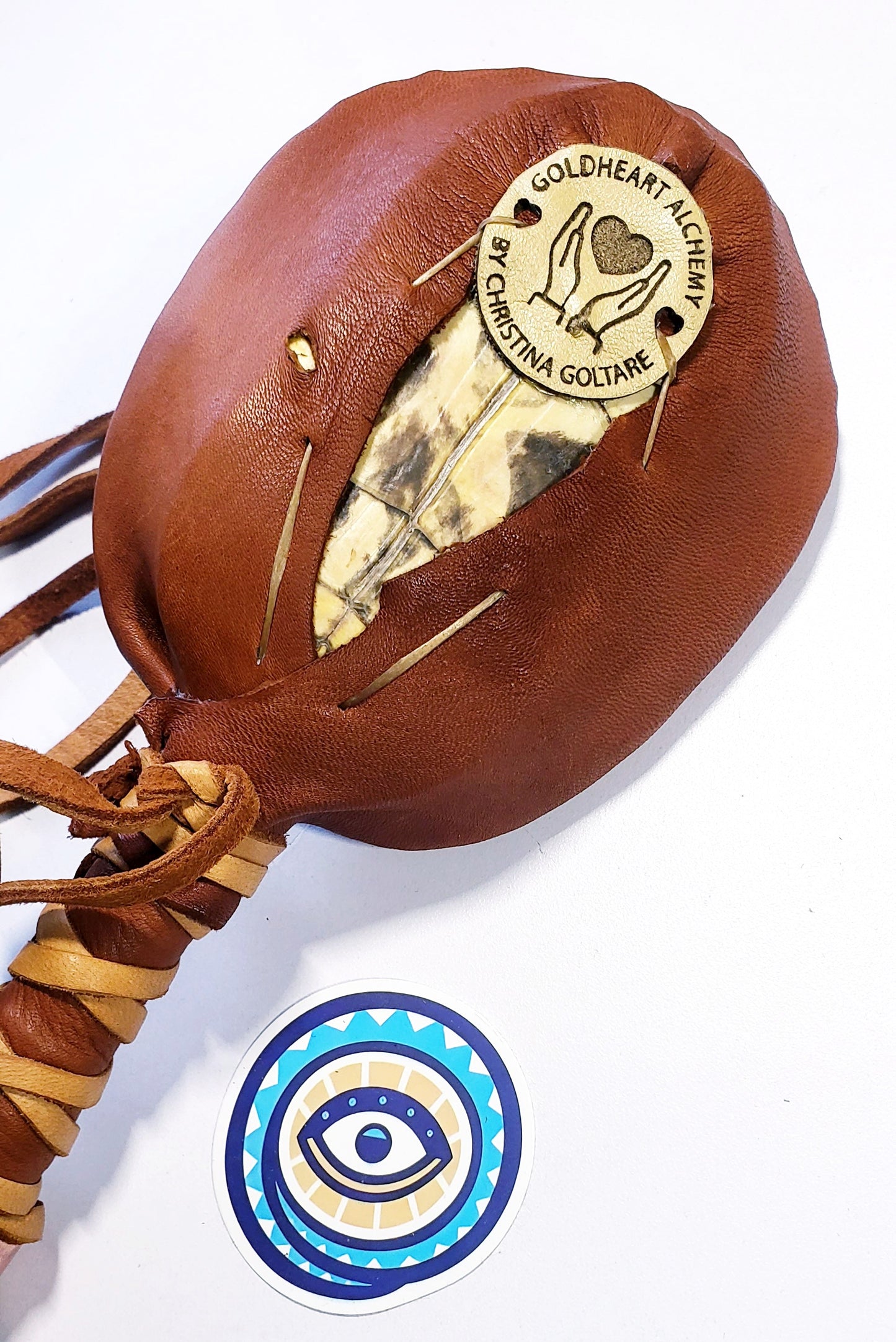 RED EARED SLIDER TURTLE RATTLE WITH COPPER AND MONGOLIAN QUARTZ HANDLE