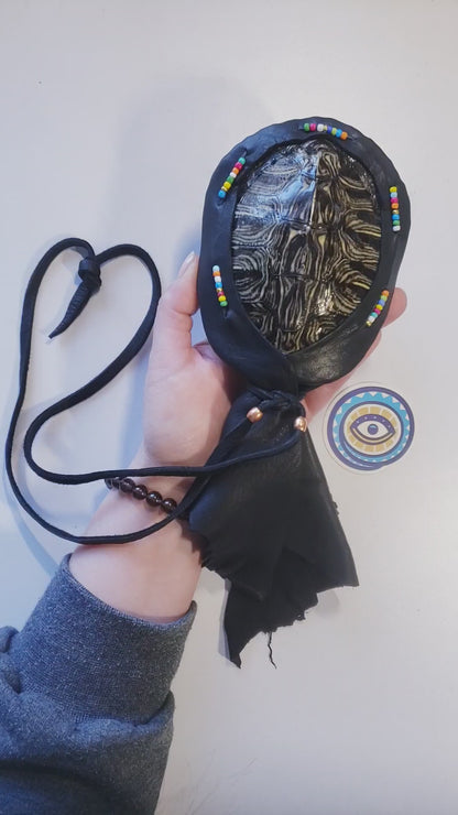 RED EARED SLIDER TURTLE RATTLE WITH COPPER BEADS